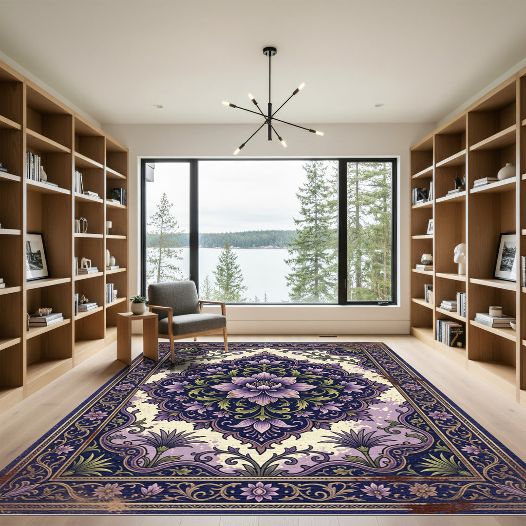 Purple Floral Medallion Mandala Rug