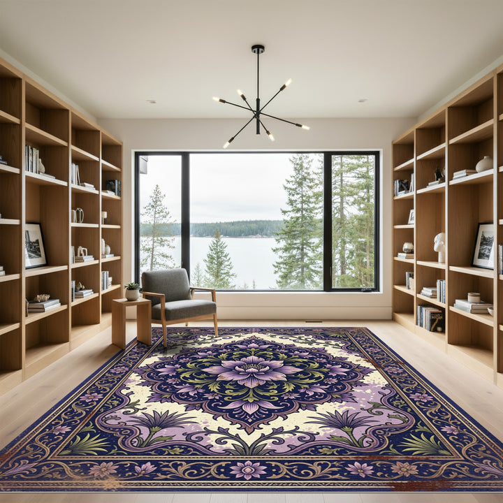 Purple Floral Medallion Mandala Rug
