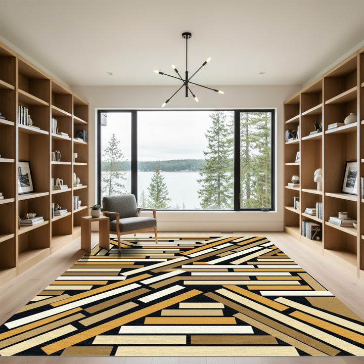 Abstract Golden Wood Slats Rug