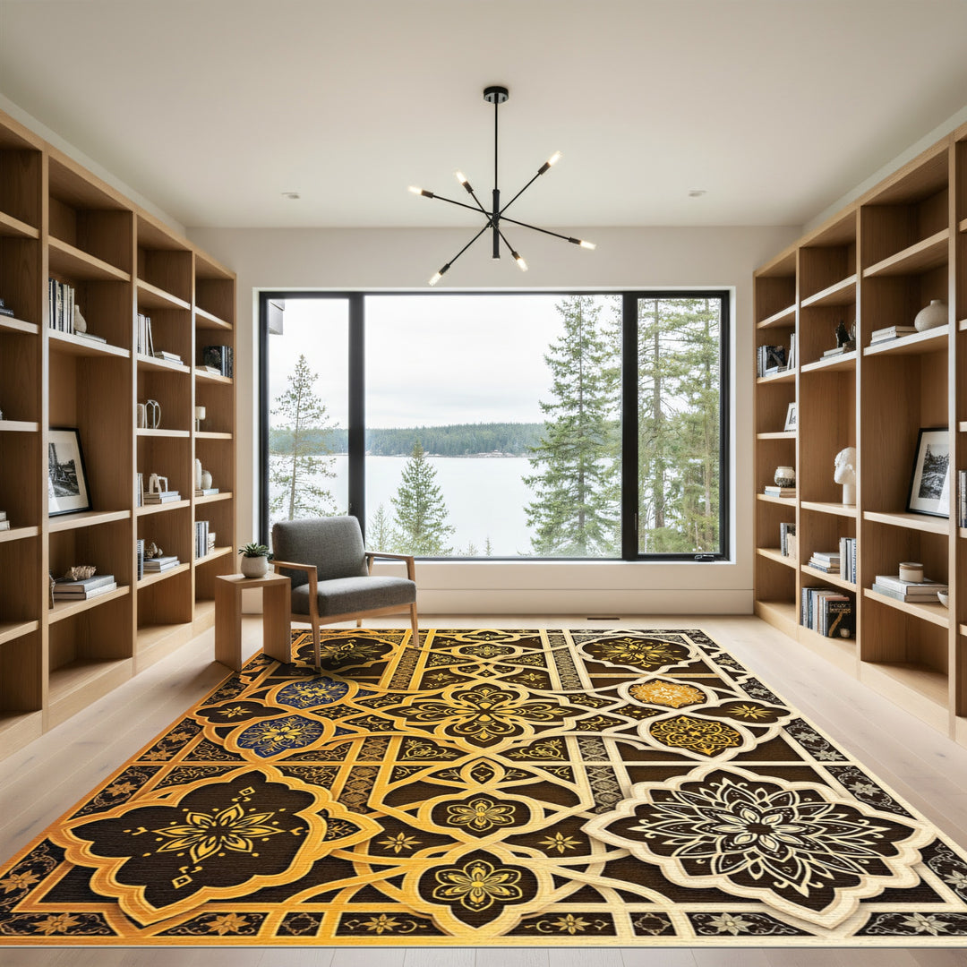 Golden Intricate Floral Medallion Rug