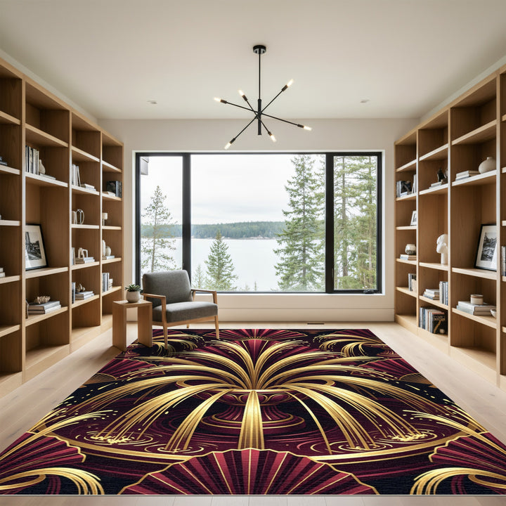 Crimson Gold Fountain Fan Symmetry Rug