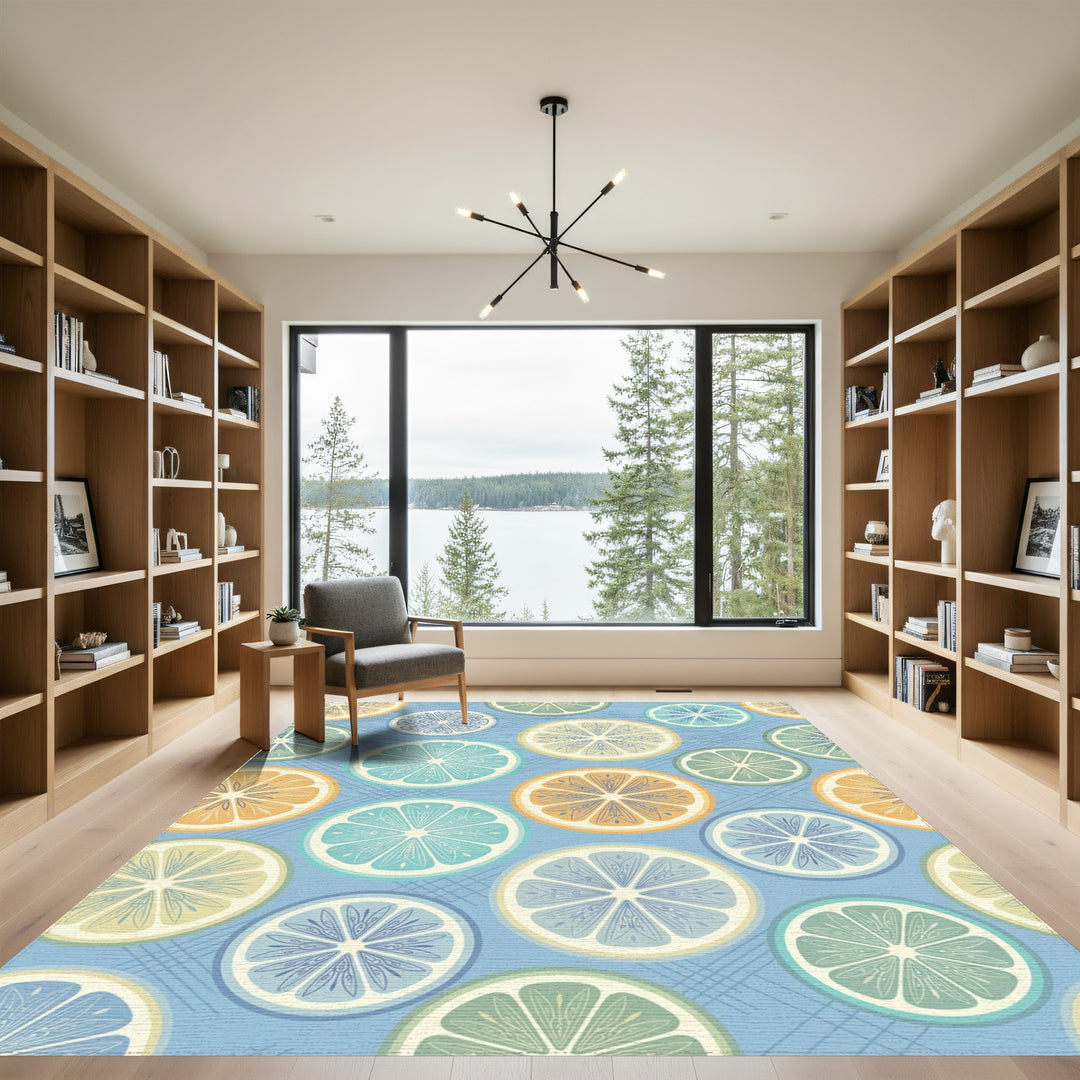 Citrus Medley With Blue Grid Rug