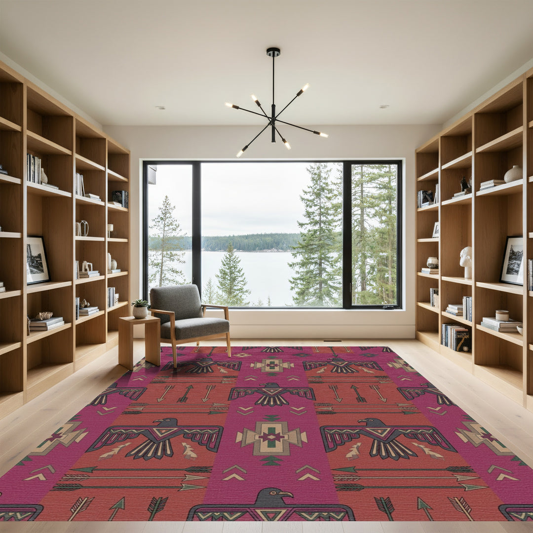 Crimson Thunderbird Arrow Geometric Rug