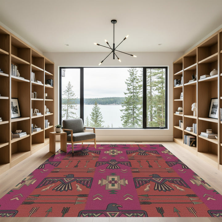 Crimson Thunderbird Arrow Geometric Rug