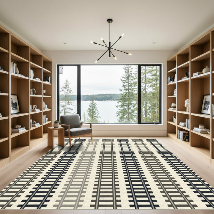Linear Train Track Motif Rug