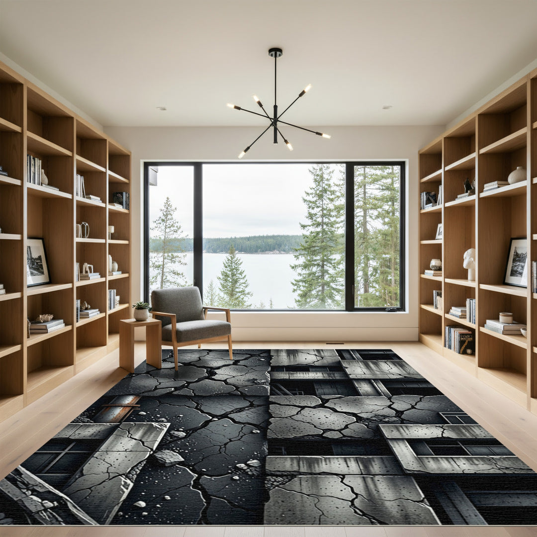 Cracked Concrete Architectural Abstract Rug