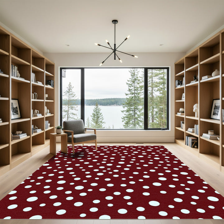 Crimson White Polka Dot Confetti Rug