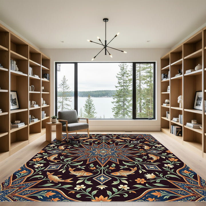 Deep Indigo Mandala Fish Rug