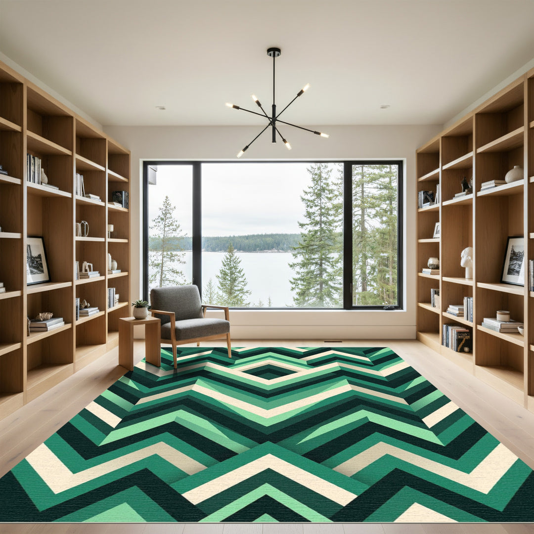 Emerald Green Chevron Illusion Rug