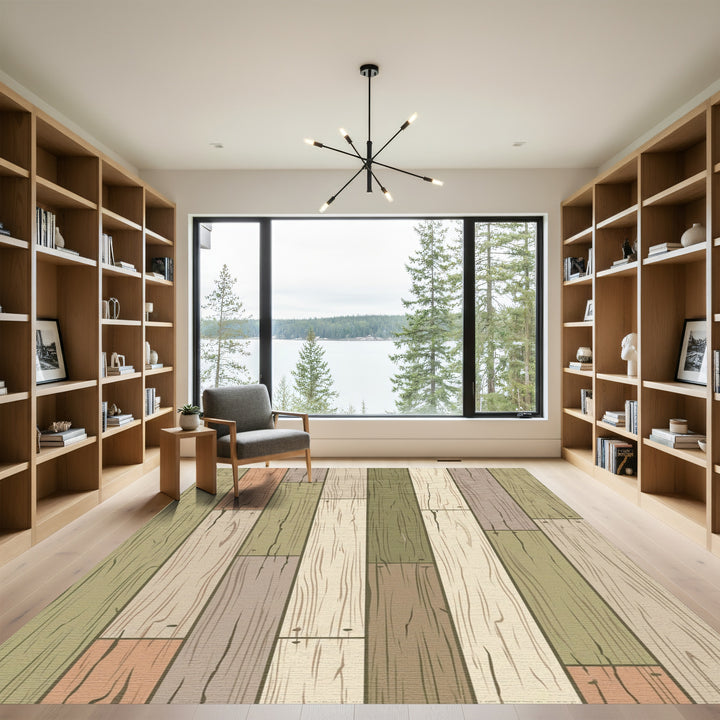 Weathered Wood Plank Multicolored Rug