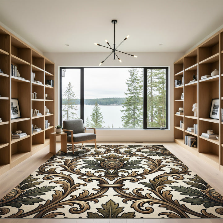 Ornate Golden Acanthus Leaf Rug