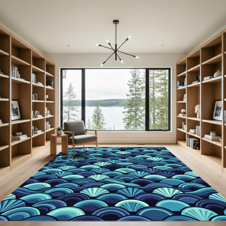 Deep Blue Wave Scale Composition Rug