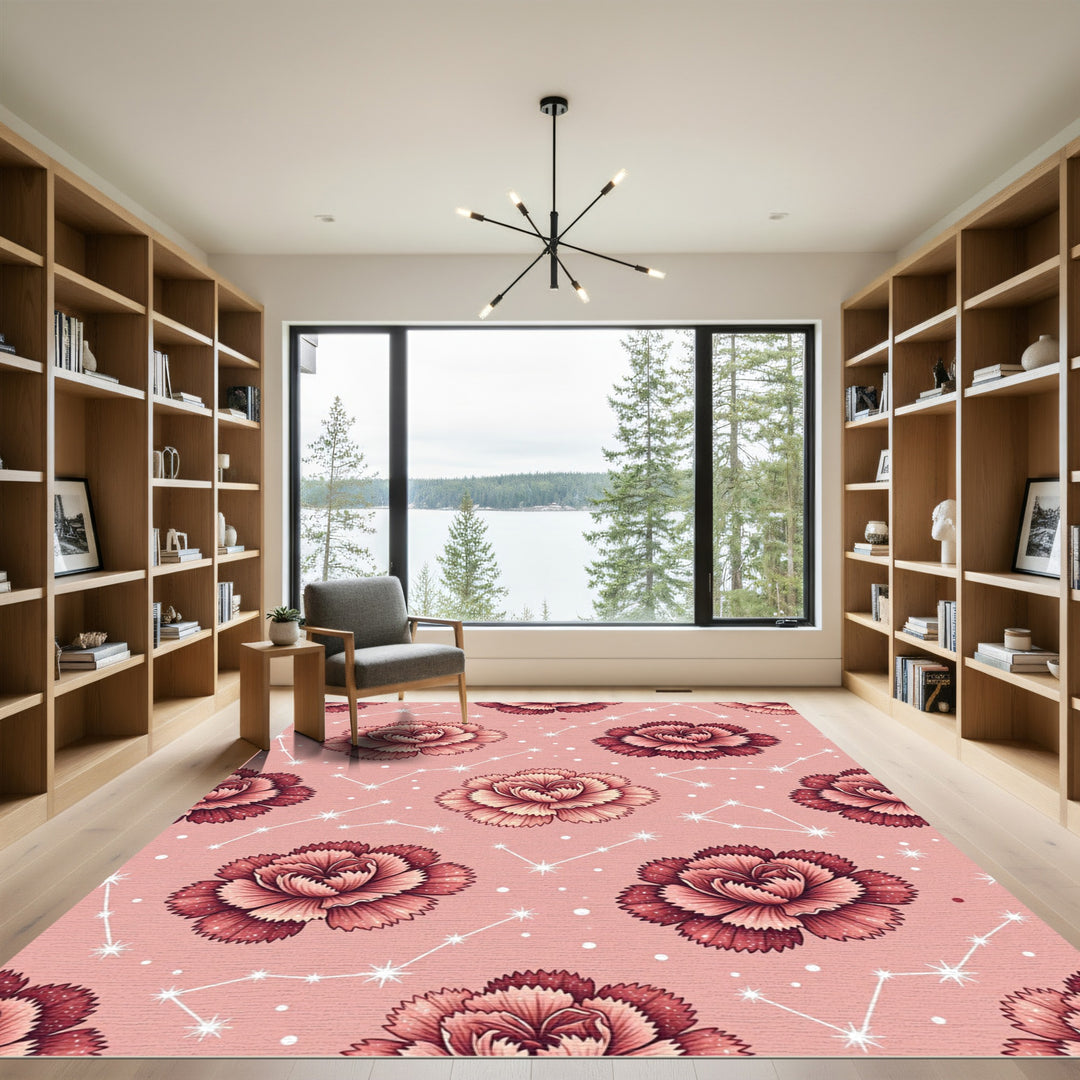 Pink Floral Constellation Garden Rug