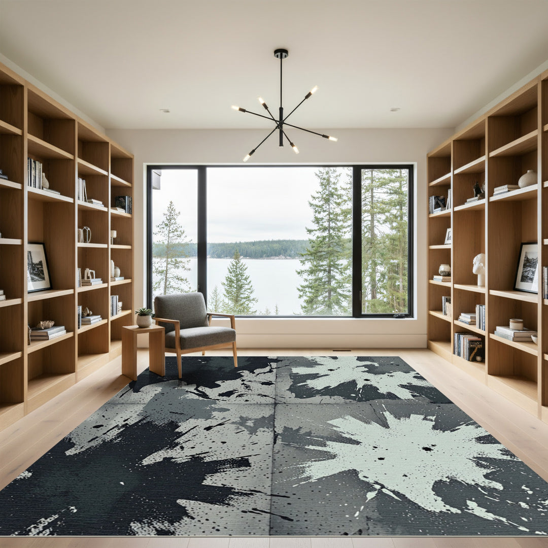 Abstract Monochrome Splatter Grunge Rug