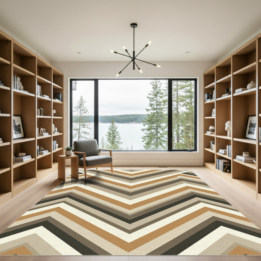 Chevron Stripes Zigzag Brown Beige Area Rug