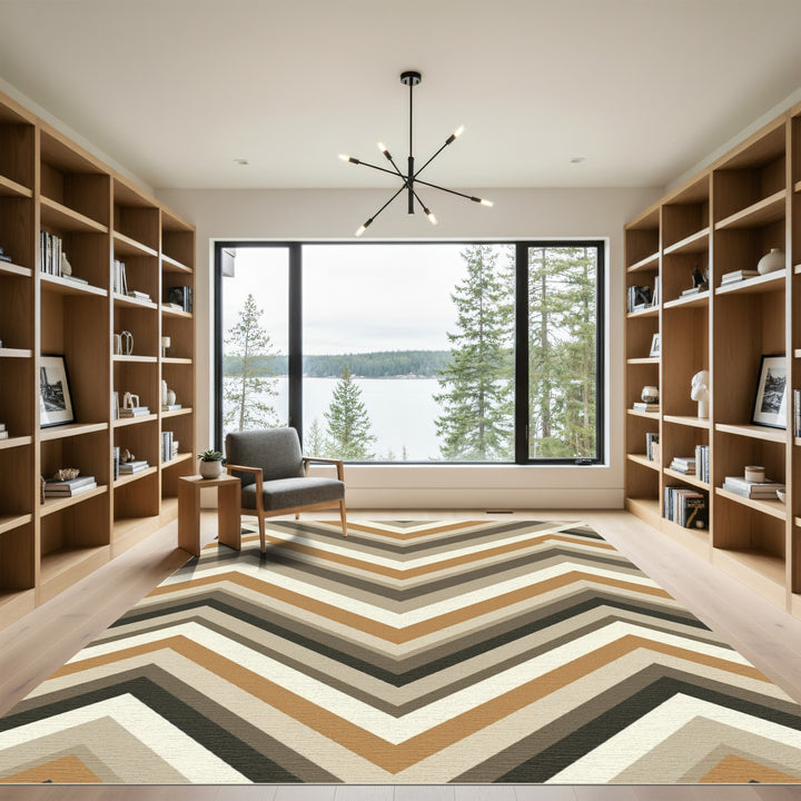 Chevron Stripes Zigzag Brown Beige Area Rug