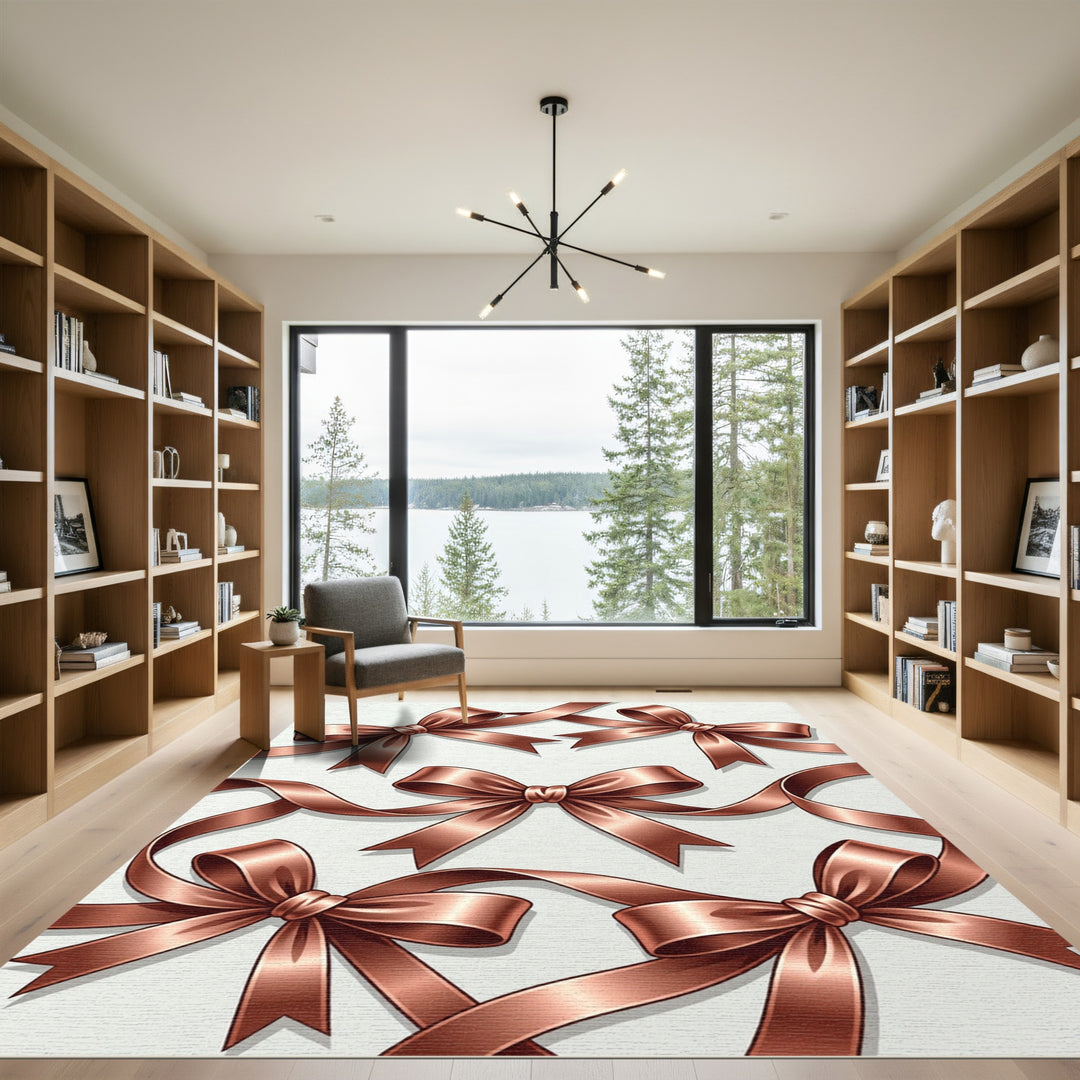Rose Gold Ribbon Bow Composition Rug