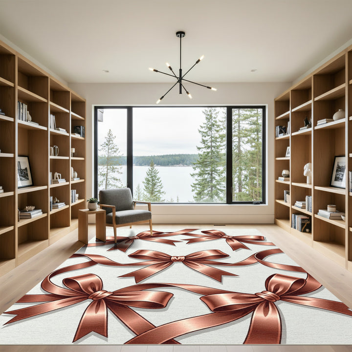 Rose Gold Ribbon Bow Composition Rug