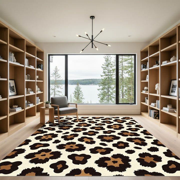 Chic Black Brown Leopard Spots Rug