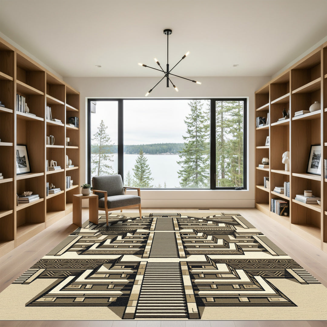 Monochromatic Terraced Pyramid Steps Rug