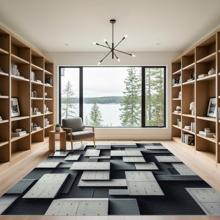 Abstract Concrete Blocks Geometric Composition Rug