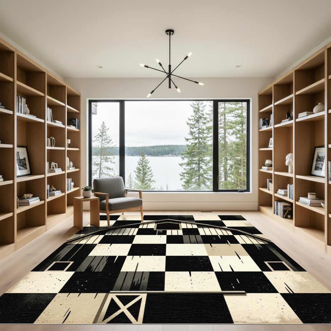 Monochromatic Barn Checkered Squares Rug