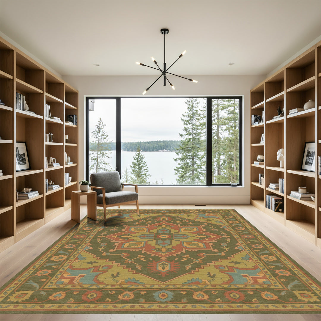 Earthy Rustic Floral Medallion Rug