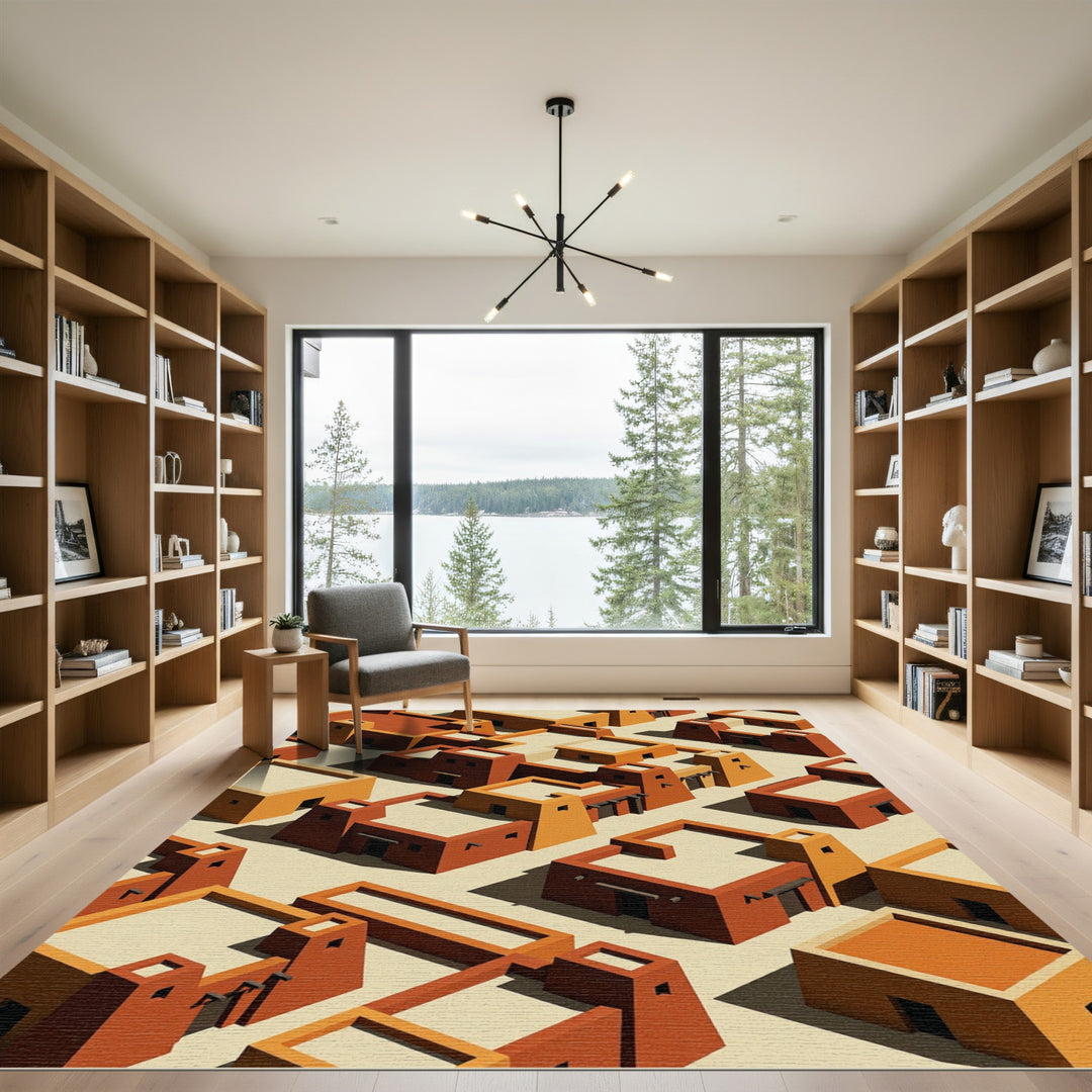 Terracotta Cadre Village Geometric Composition Rug