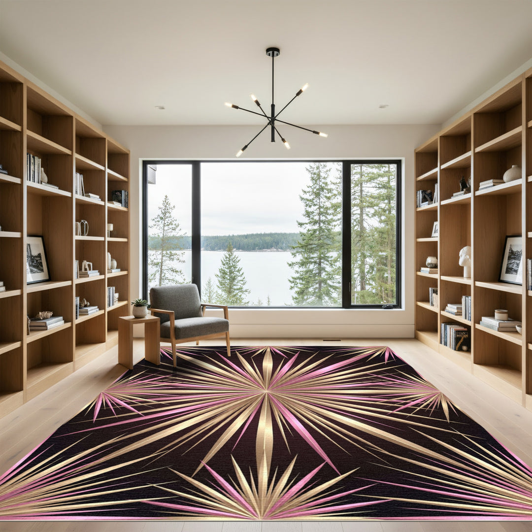 Pink Gold Burst Starburst Radiating Rug