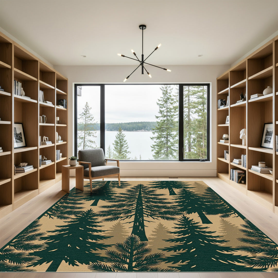 Dark Pine Forest Silhouette Rug