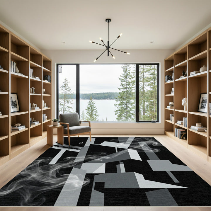 Monochromatic Abstract Geometric Smoke Rug