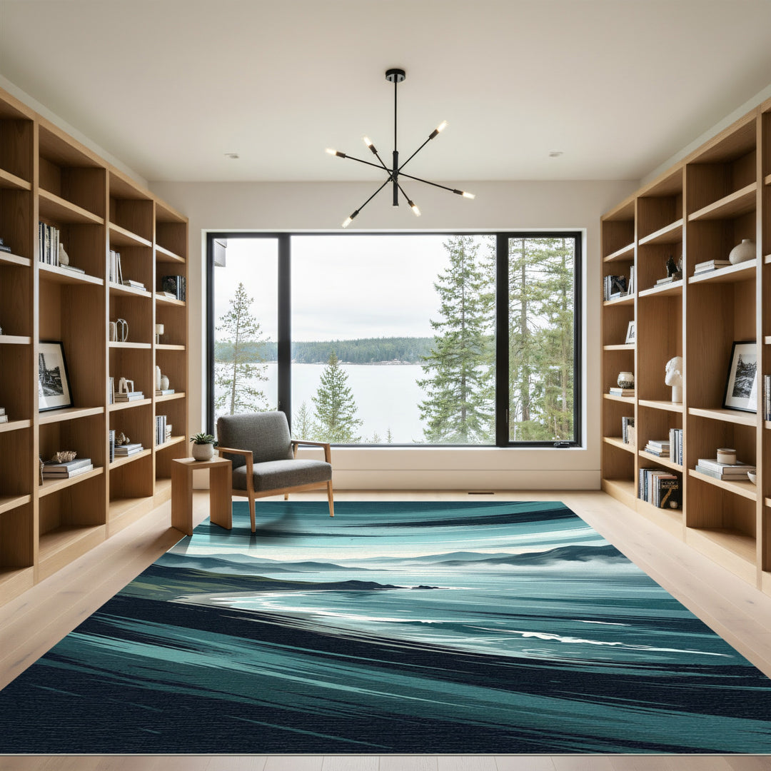 Misty Coastal Mountain Swirl Rug