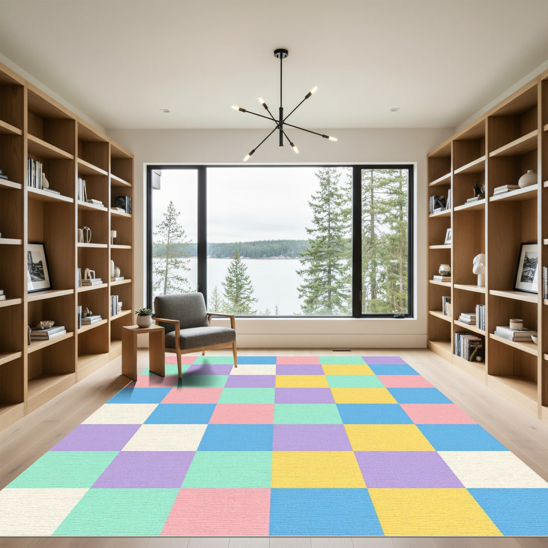 Pastel Checkerboard Square Grid Rug