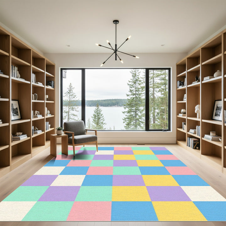 Pastel Checkerboard Square Grid Rug