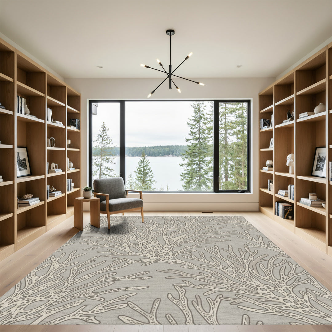 Neutral Beige Coral Branch Arrangement Rug