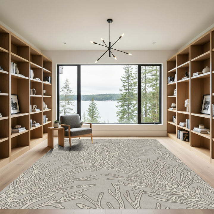 Neutral Beige Coral Branch Arrangement Rug