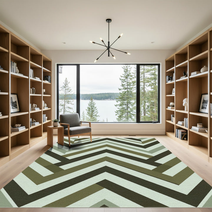 Muted Green Chevron Zigzag Rug