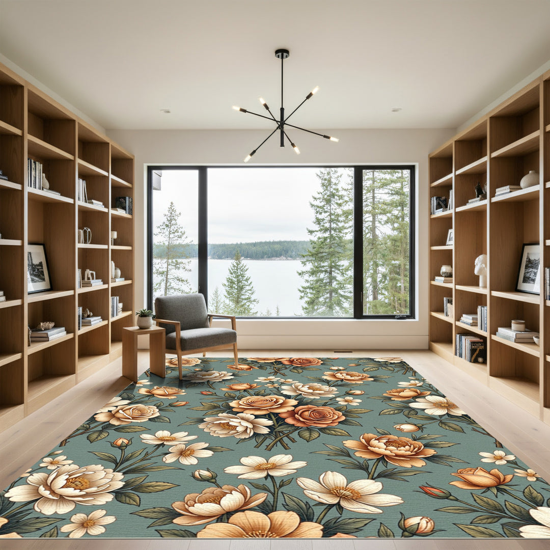 Elegant Peach Roses Botanical Garden Rug