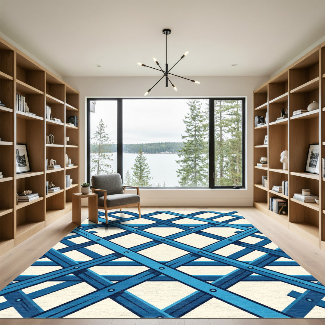 Aqua Lattice Crossing Background Rug