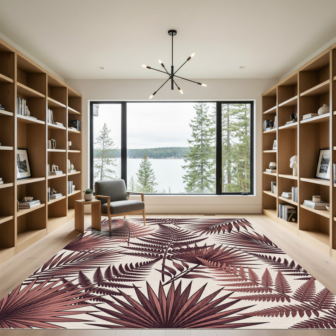 Deep Plum Fern Tropical Leaf Rug