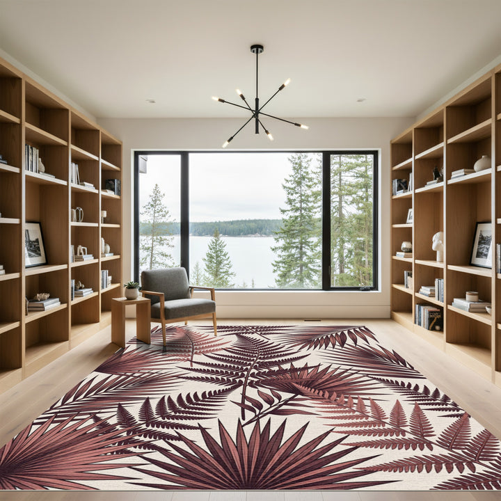 Deep Plum Fern Tropical Leaf Rug