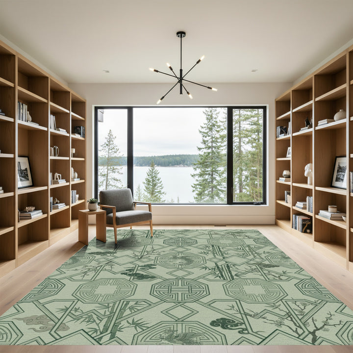 Sage Green Pagoda Phoenix Bamboo Harmony Rug