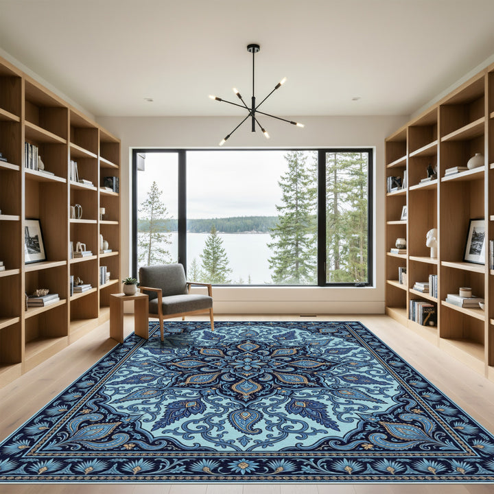 Radiant Teal Paisley Medallion Rug