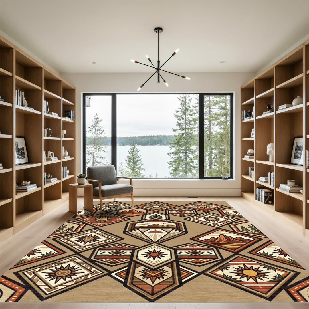 Southwestern Sun Diamond Landscape Artwork Rug