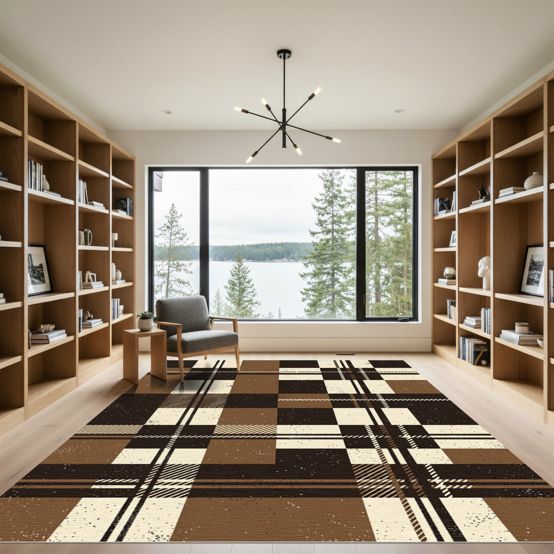 Classic Brown Beige Plaid Rug