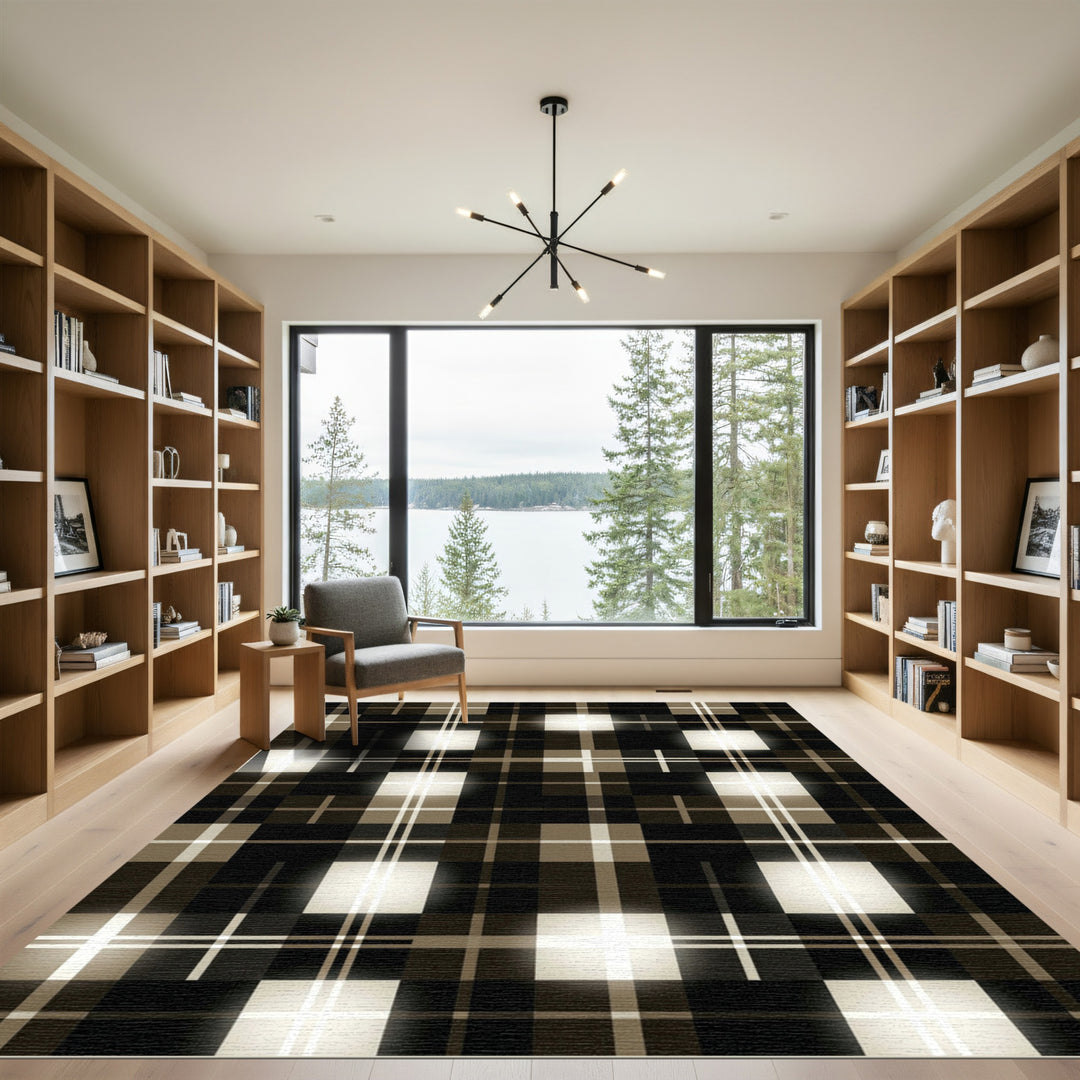 Dark Brown Beige Plaid Glow Rug