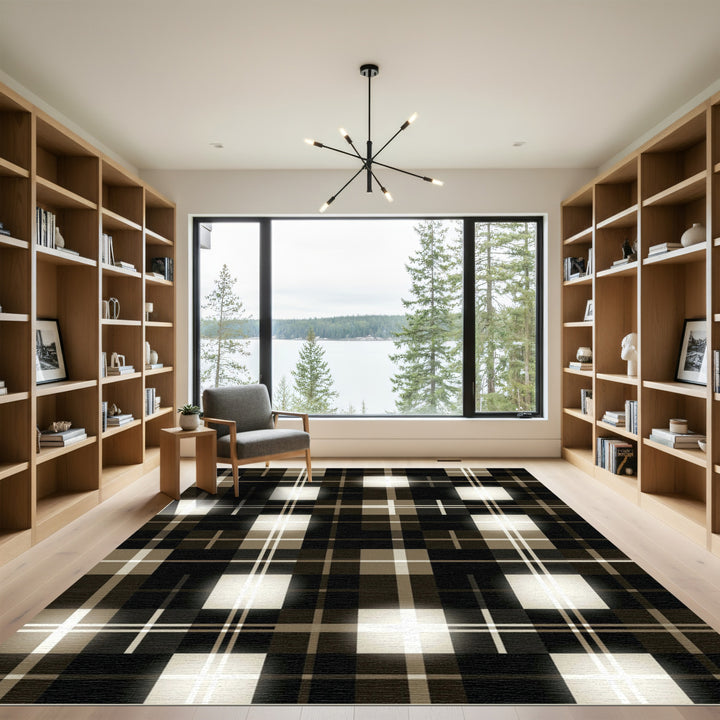 Dark Brown Beige Plaid Glow Rug