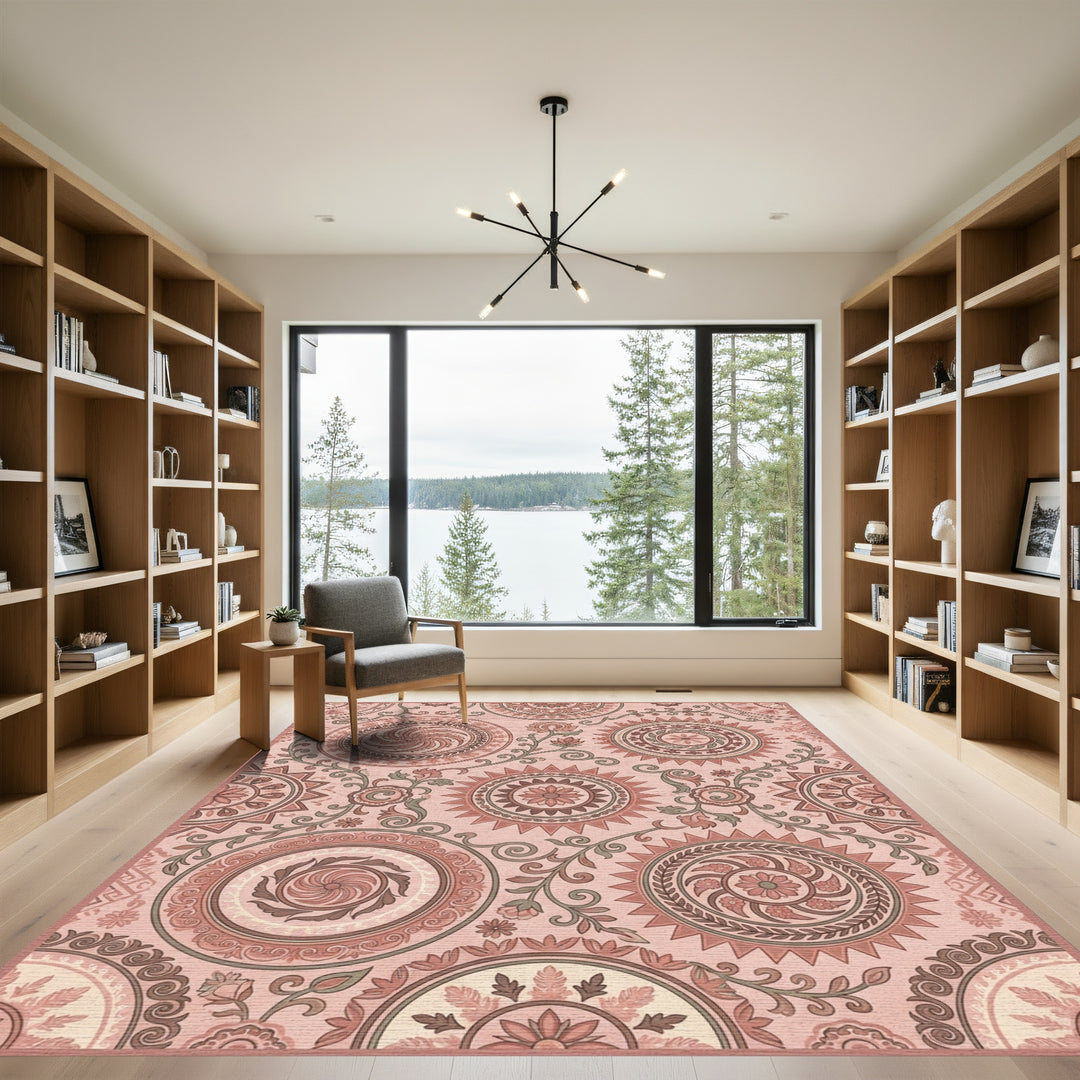 Terracotta Sunburst Medallion Floral Rug