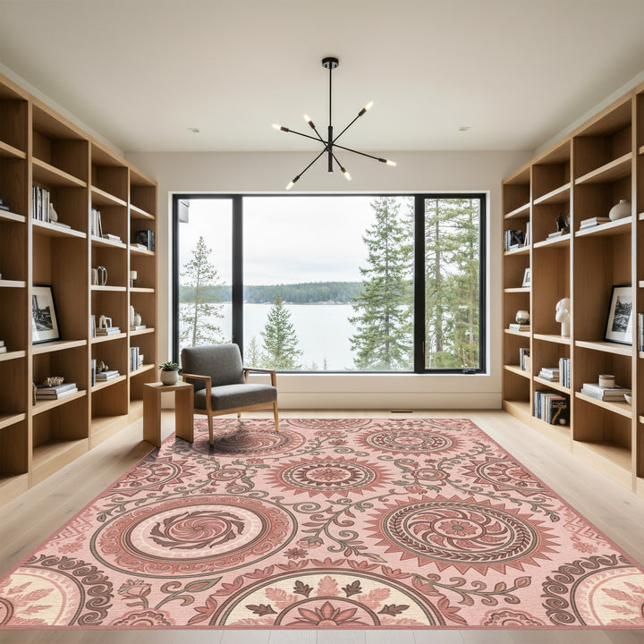 Terracotta Sunburst Medallion Floral Rug