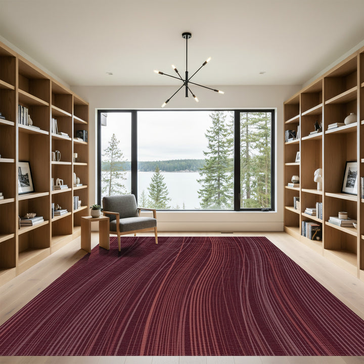Deep Burgundy Swirling Wavy Lines Rug